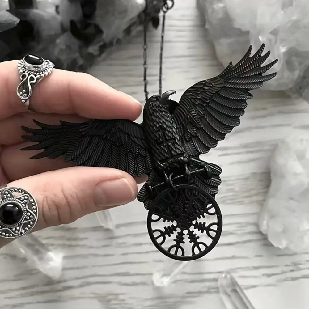 1pc Gothic Black Raven Pendant Necklace  Faux Fashion Jewelry‎